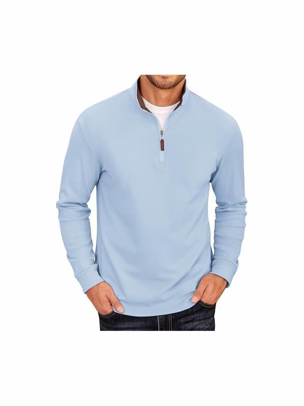 Men's Fleece Light Blue Quarter-Zip Pullover